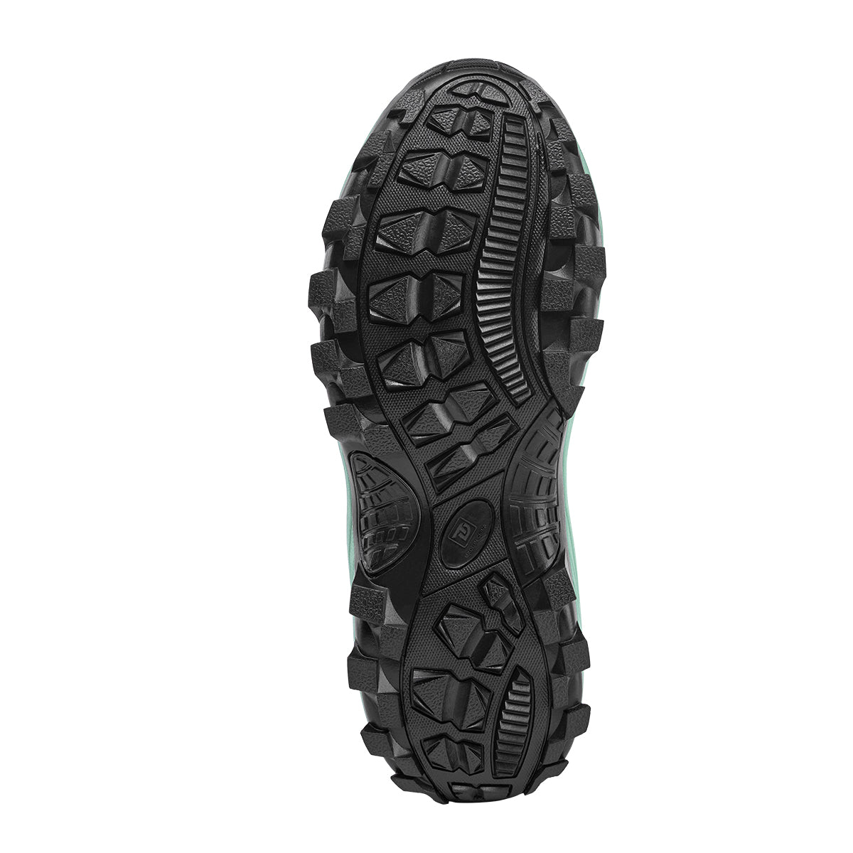 Outsole close-up of Trudave HeatHold Series women’s tall waterproof insulated rubber boots showing deep tread traction and slip-resistant design for rain and garden use